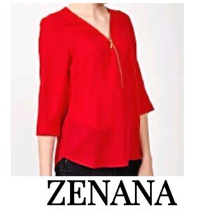 NWT Zenana Ruby red 3/4 sleeve zip up blouse top